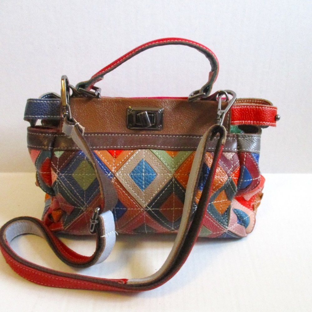 *Vera Pelle Color-Blocked 2-Way Satchel Shoulder Bag